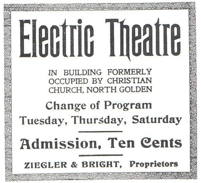 1st Electric Theatre advertisement, Colorado Transcript 1908